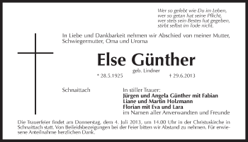 Traueranzeige von Else Guenther von Pegnitz-Zeitung